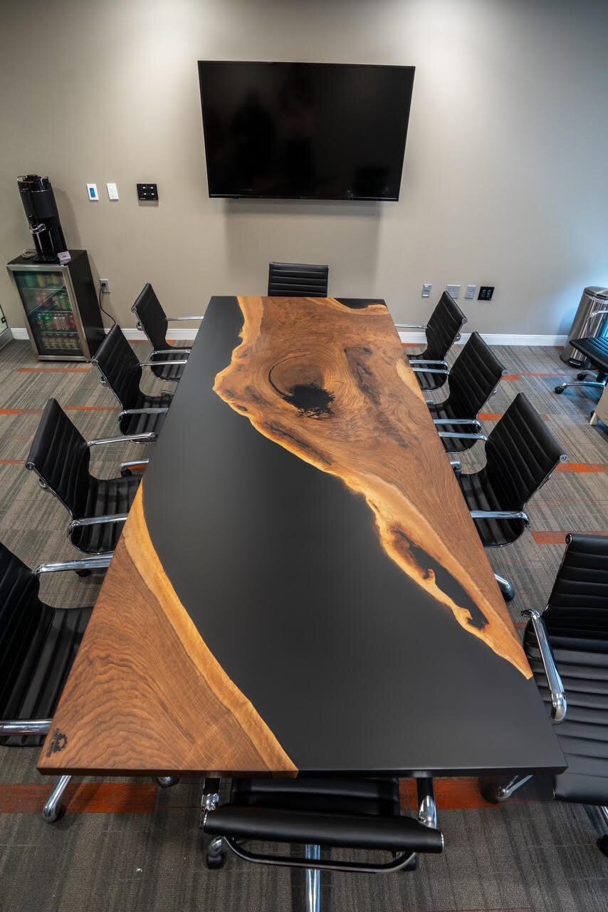 A conference table by Fort Wayne Industrial Revolution for James Khan, owner of the Hoppy Gnome and several Fort Wayne restaurants.