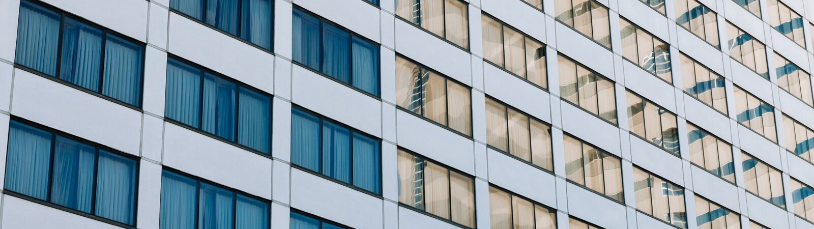 Windows of the Hilton Fort Wayne at the Grand Wayne Convention Center in Downtown Fort Wayne.