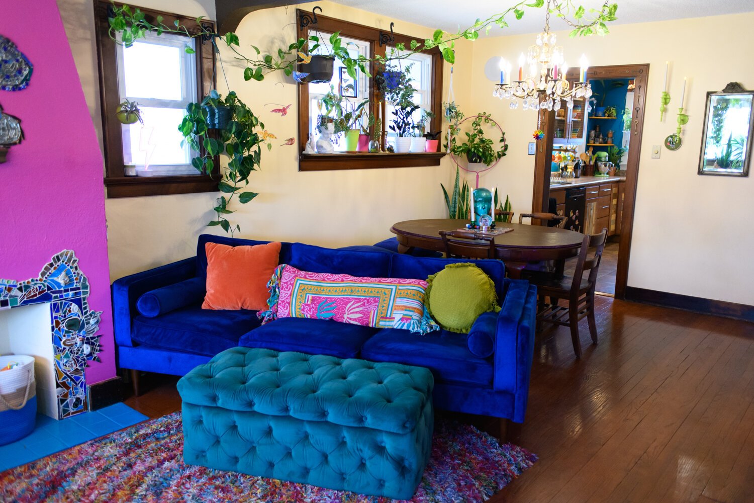 The living room and dining room areas feature a lot of color.