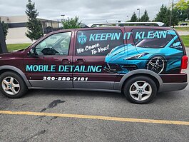 Nakia Philips' van, advertising his business, Keepin' It Klean.