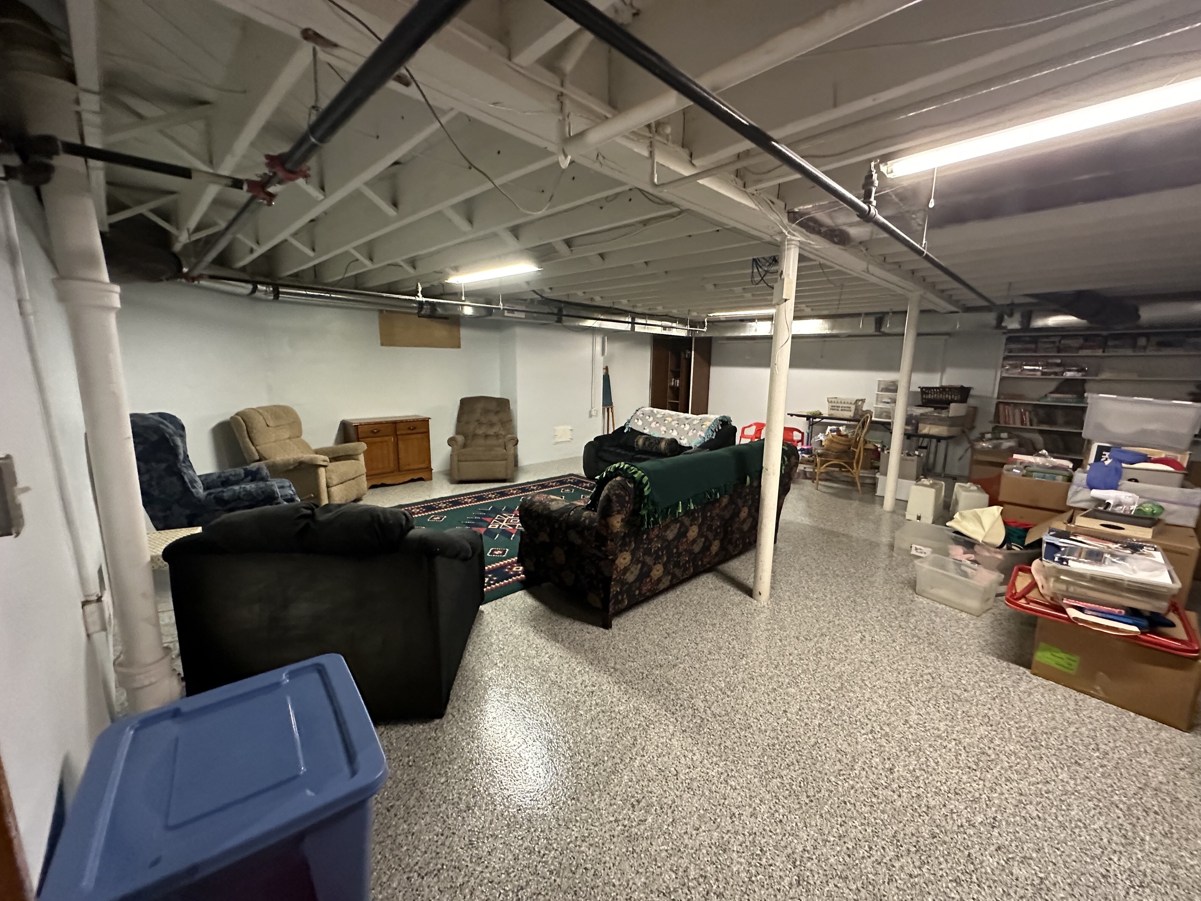 A meeting area in the basement at the Fairfield Avenue Redemption House.