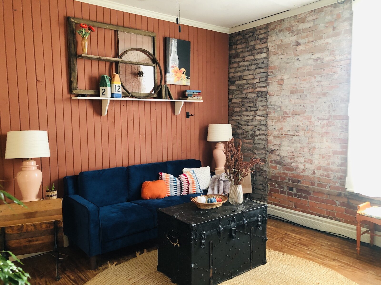 The interior of Jennifer Long-Dillon's home, which features bricks original to the Puckerbrush Schoolhouse.