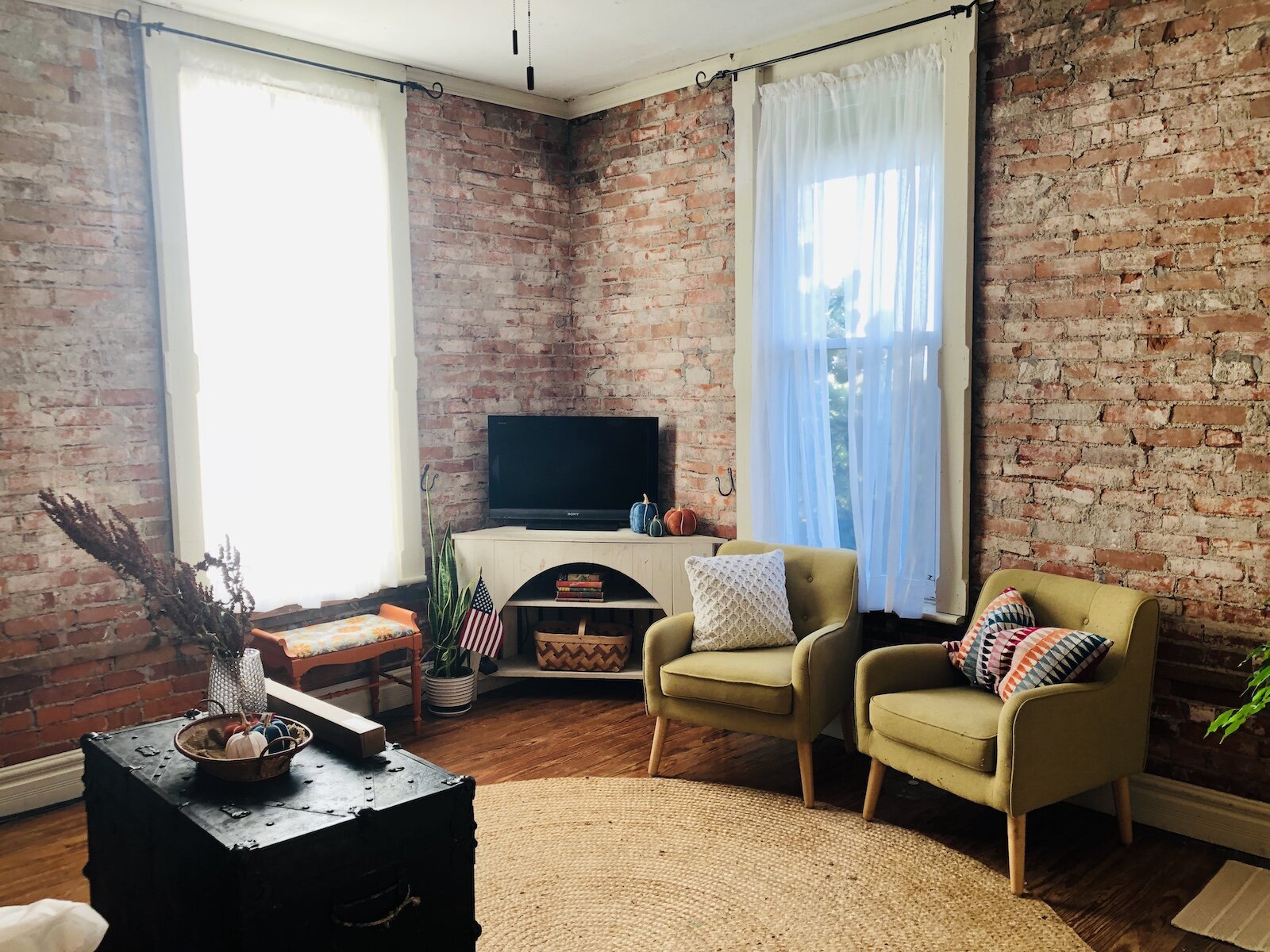 The interior of Jennifer Long-Dillon's home, which features bricks original to the Puckerbrush Schoolhouse.