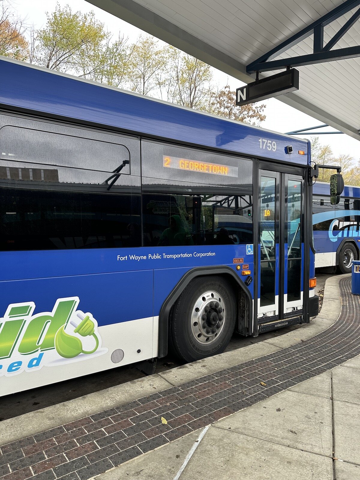 A bus on route 2, heading toward Georgetown, waits to leave Central Station.