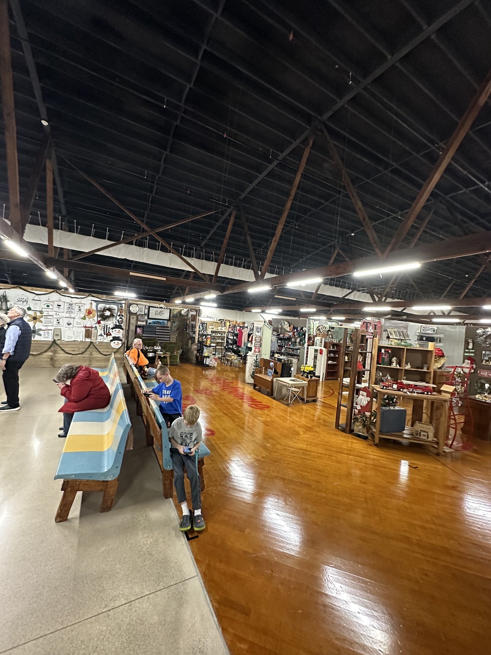 Some of The Rink's unique details, like the roller rink floor and benches, are preserved from the buildings' days as Roller Dome South.