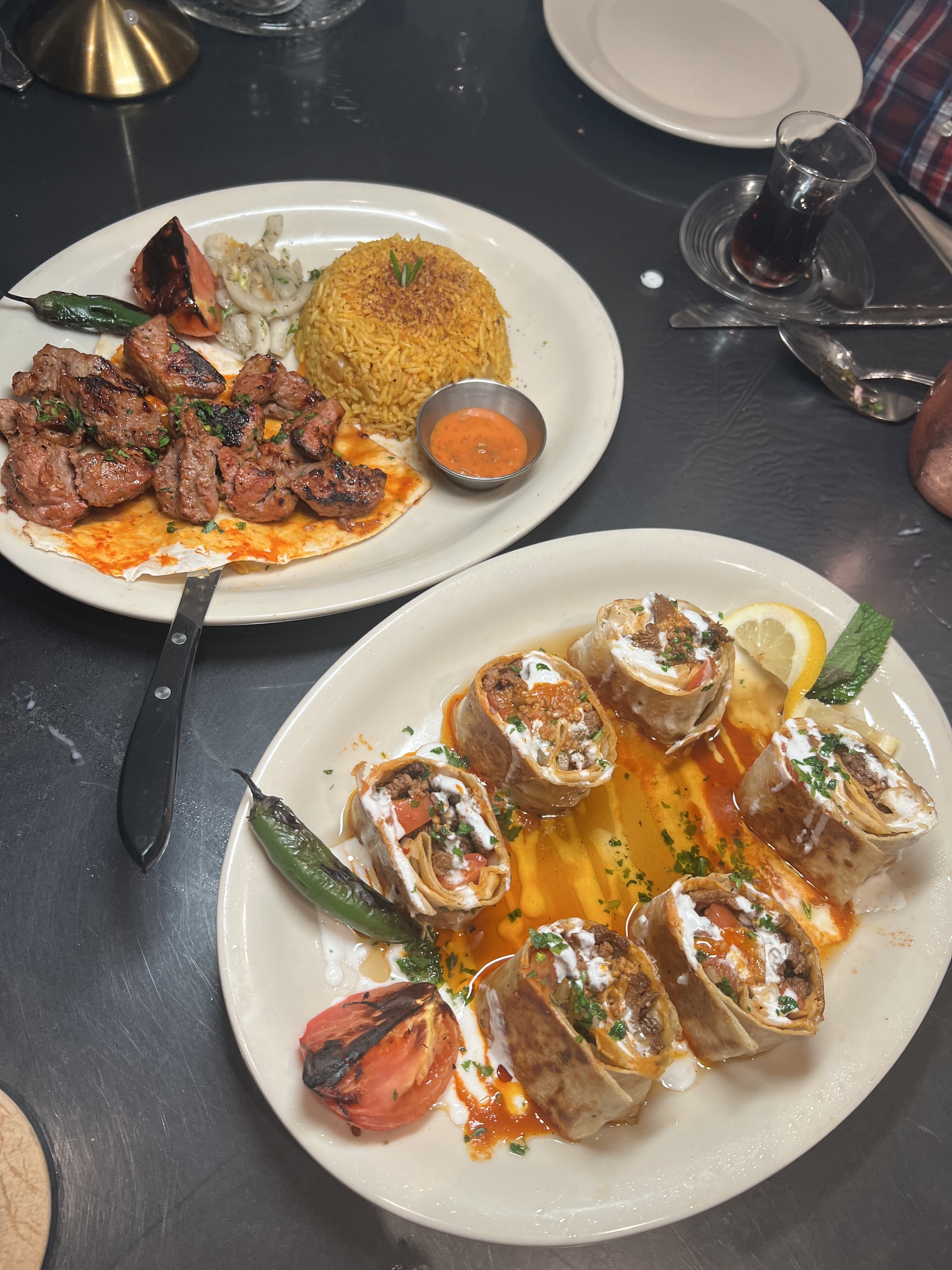 Lamb Shish Kebab and Tantuni from Deema Turkish Cuisine.