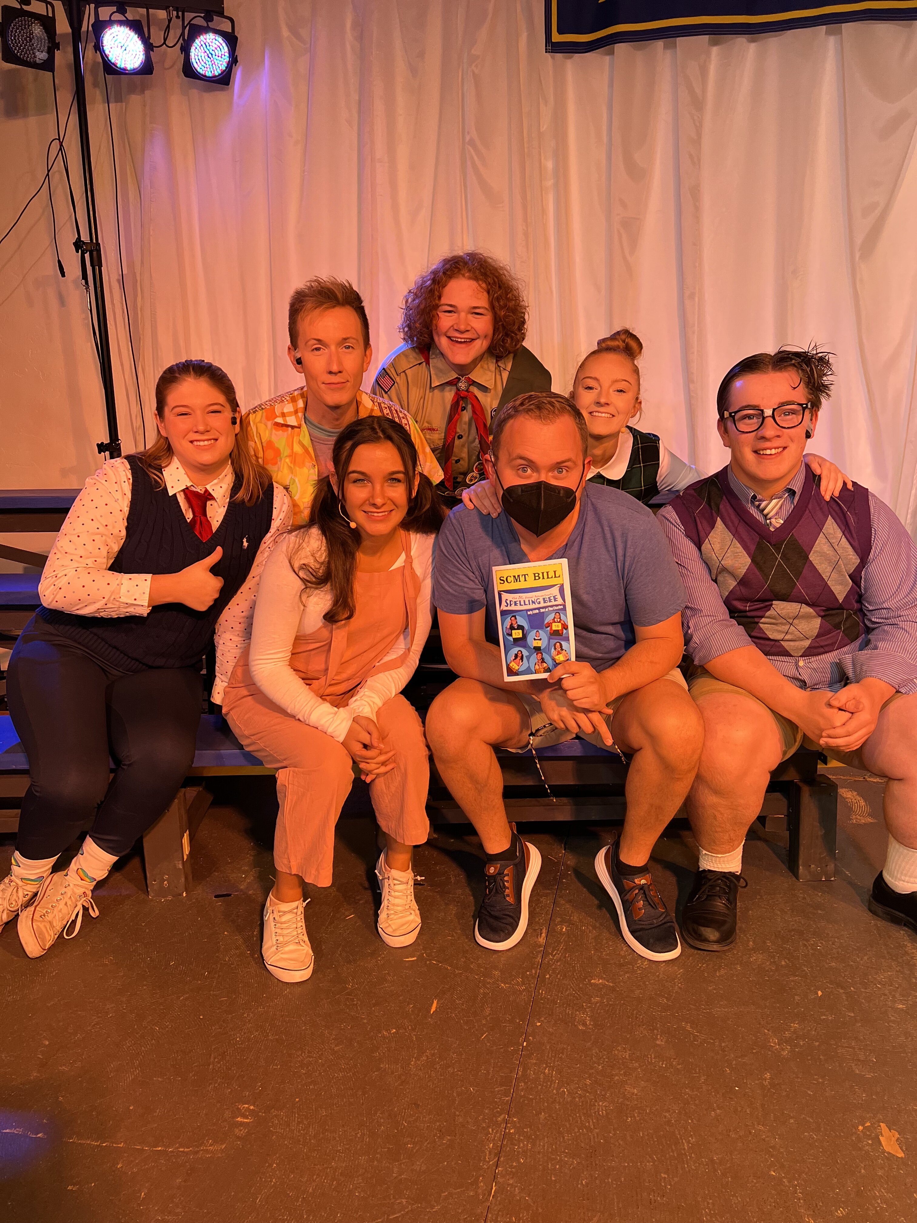 Gavin with the actors in "Spelling Bee" from Summit City Music Theatre.