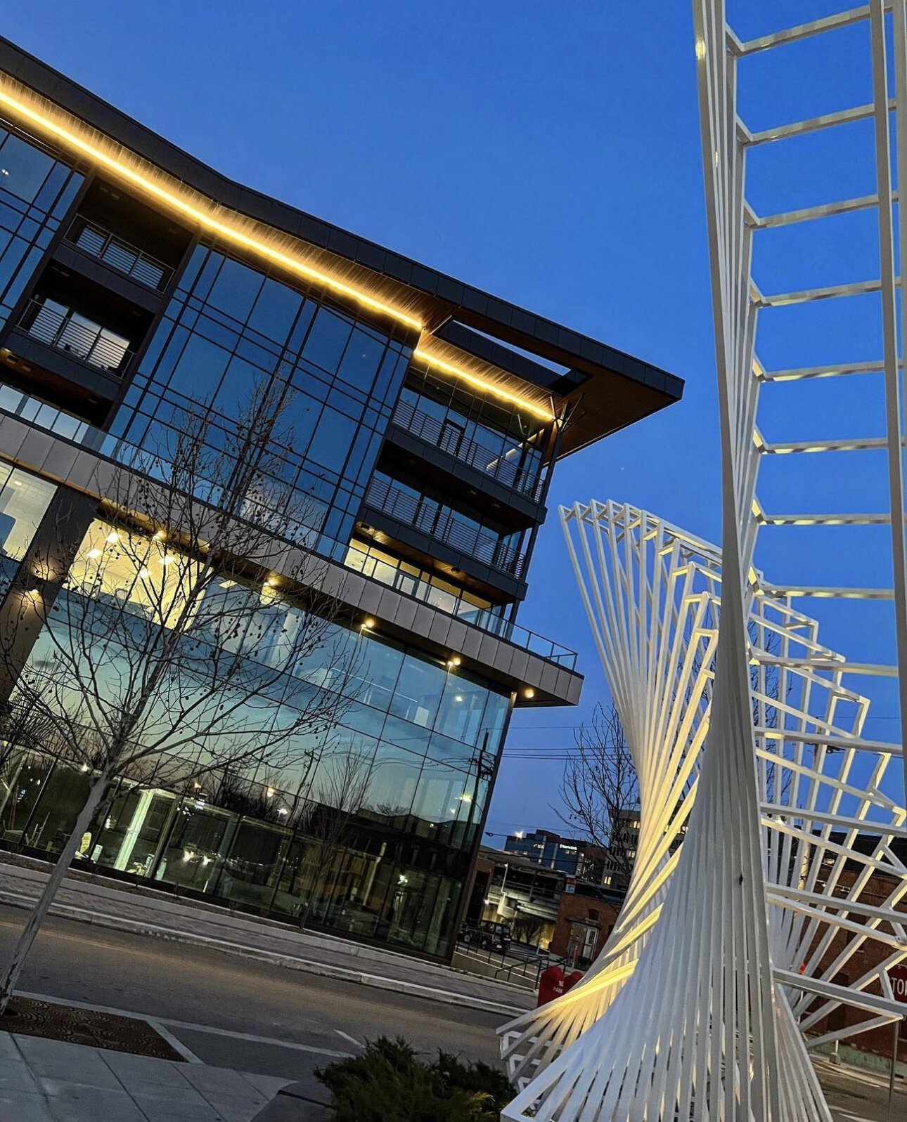 The Riverfront at Promenade Park is designed of all glass windows on one side with 25,000 square feet of office space, 15,000 square feet of retail space, and a 900 space parking garage.