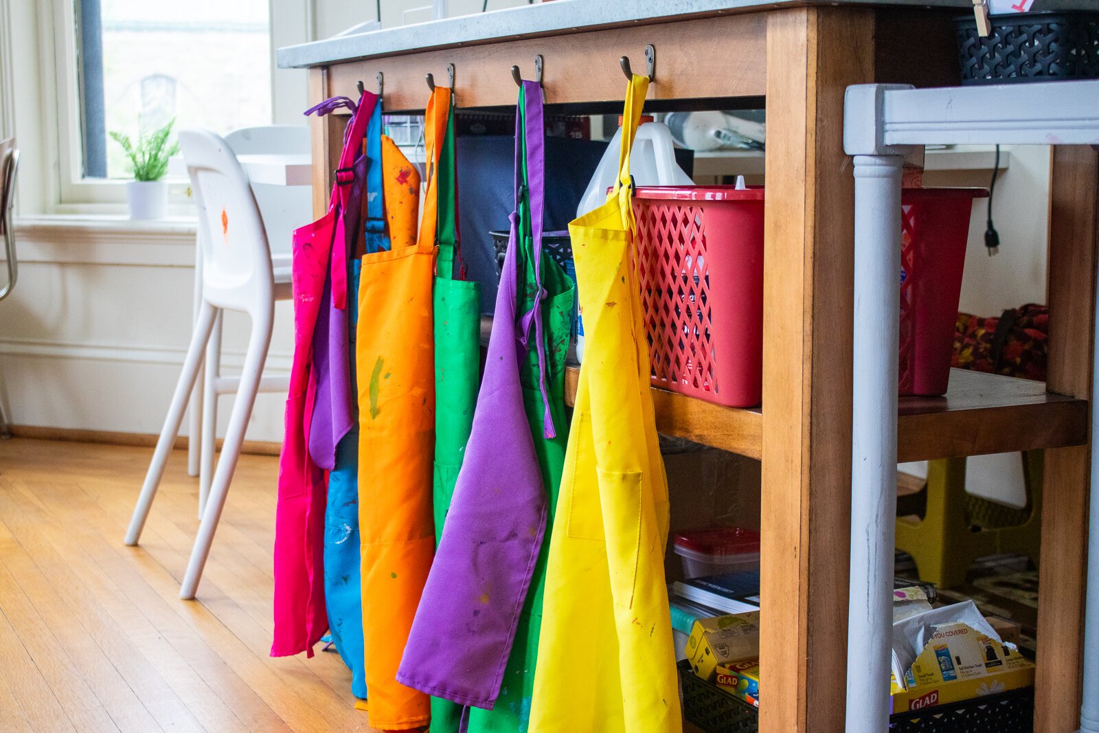 Aprons and other supplies at Indigo Studio.