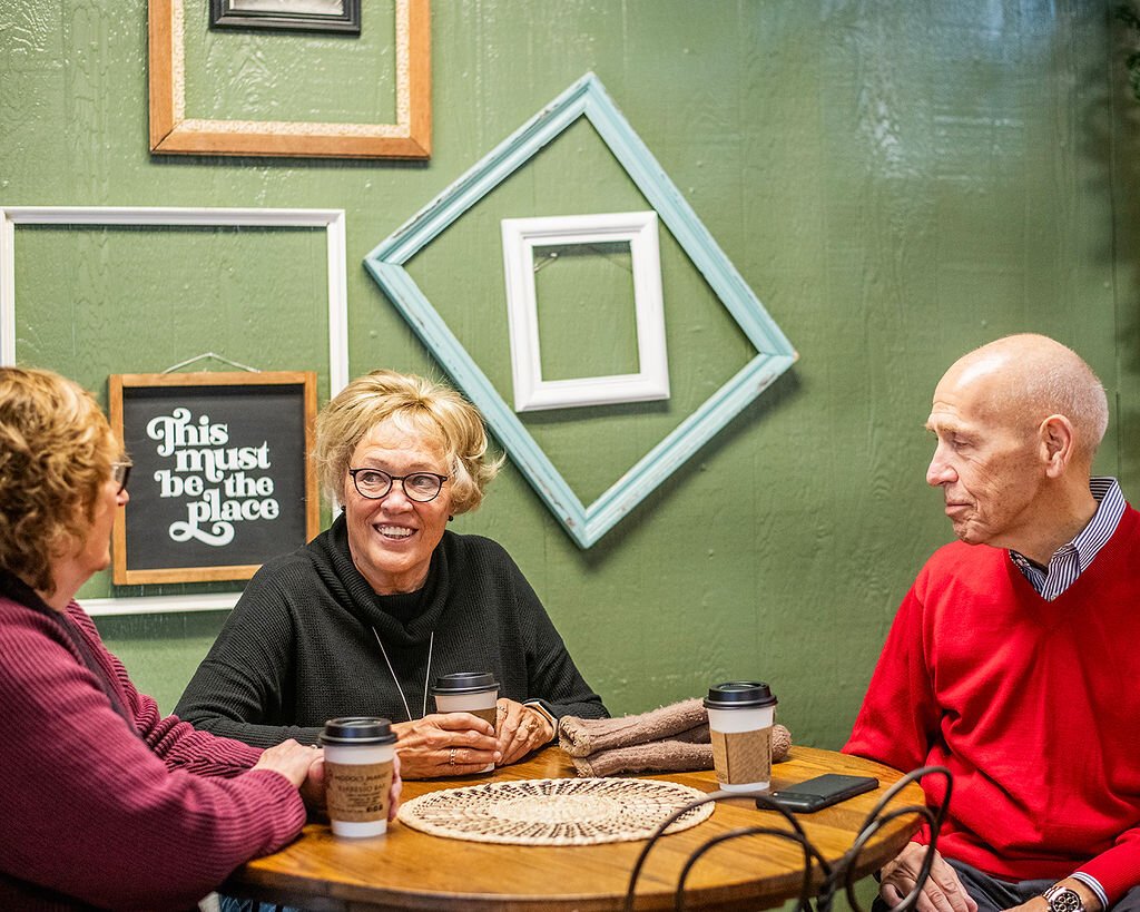 Jan Roland, Beverly Vanderpool, and Dave Haist at Modoc's Coffee Shop in Wabash. 