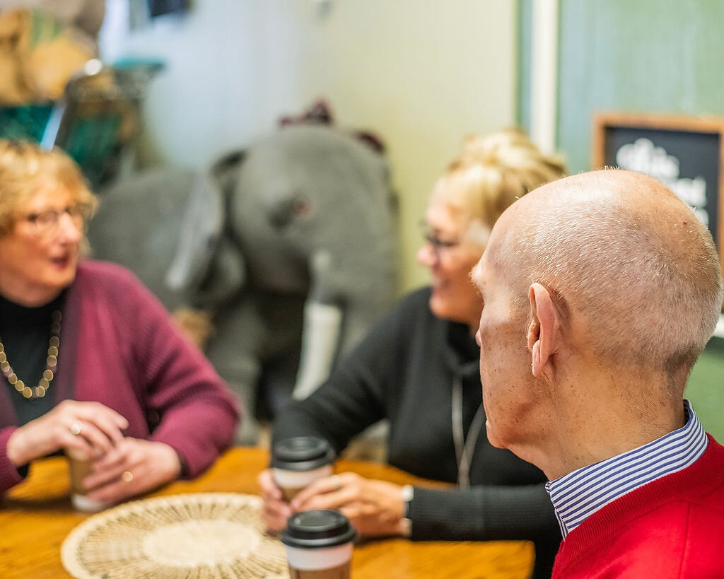 Jan Roland, Beverly Vanderpool, and Dave Haist at Modoc's Coffee Shop in Wabash.