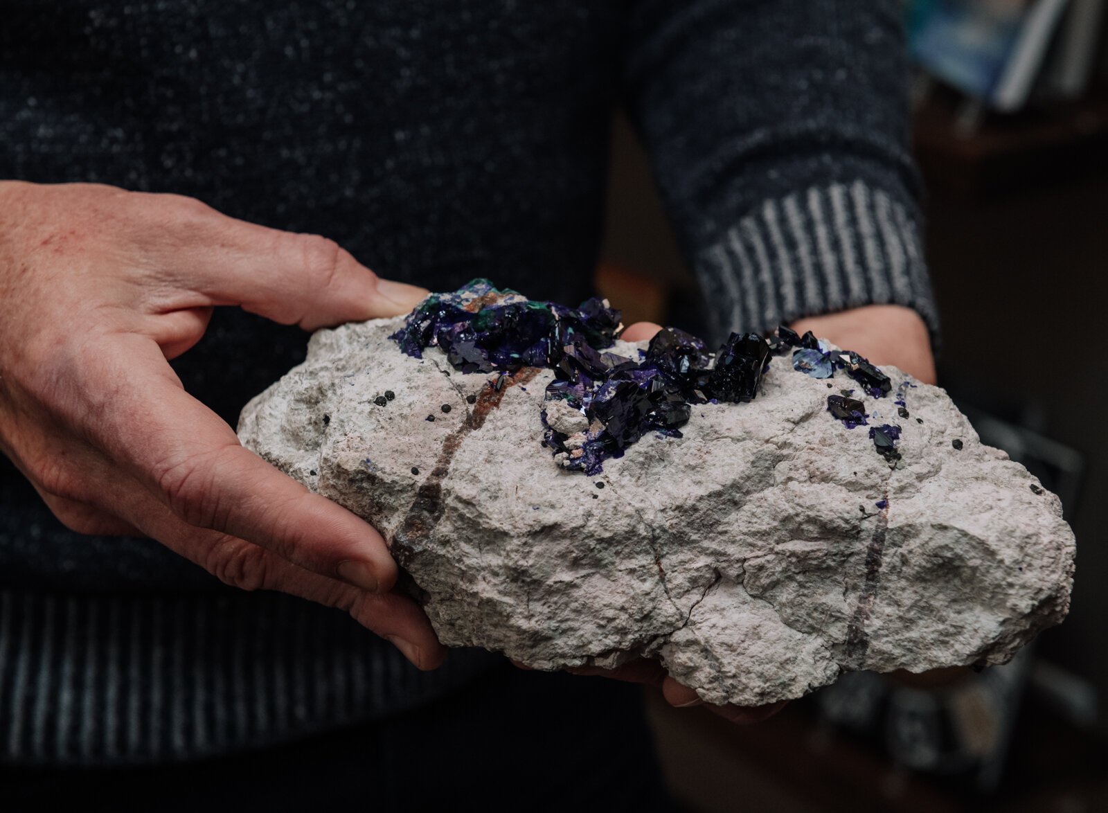 A closeup photo A Triple A Quality Azurite only found in one mine in northern Mexico at 2 Crazy Crystal Guys.