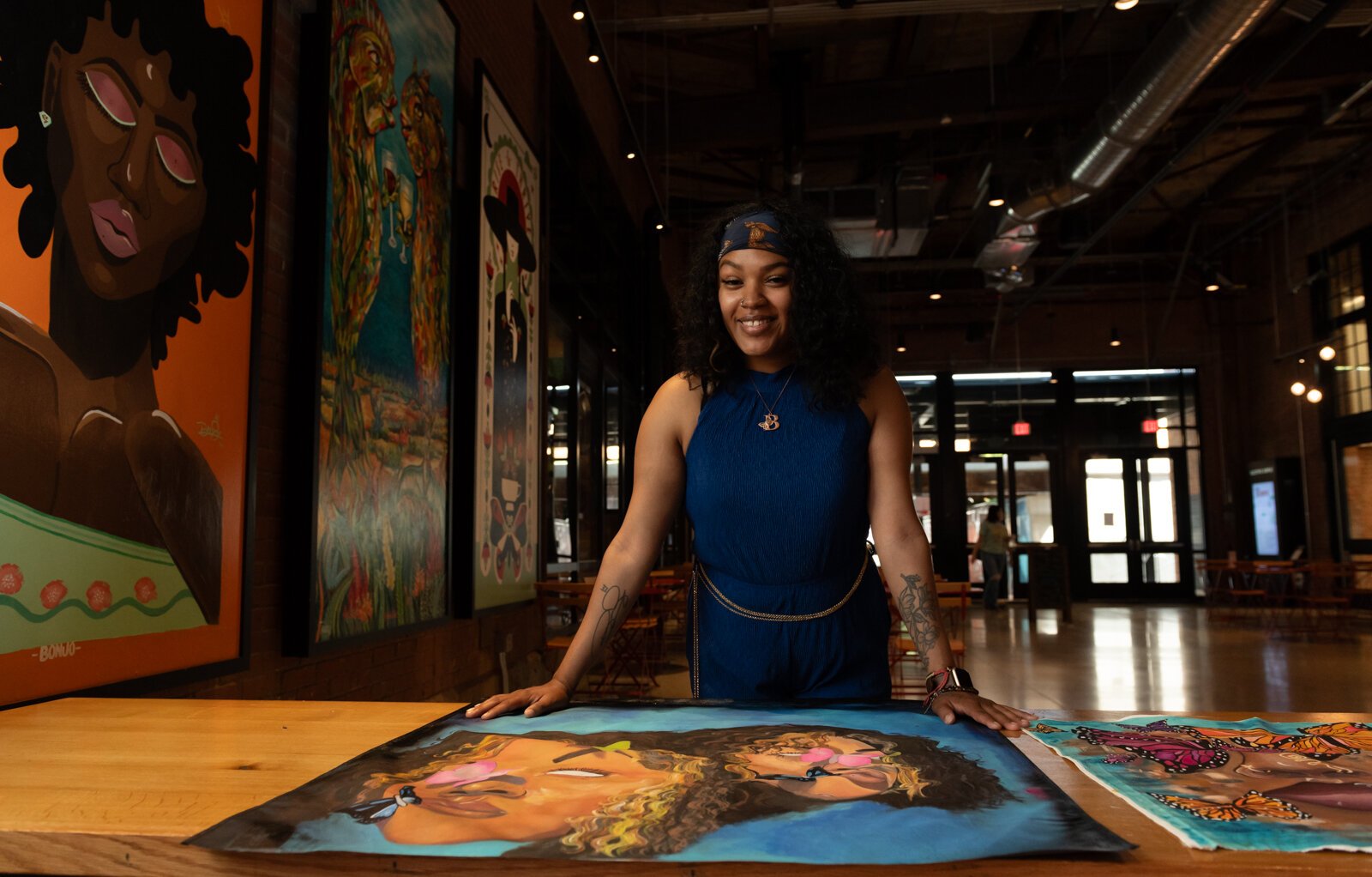 BonJo talks about her artwork at Union Street Market.