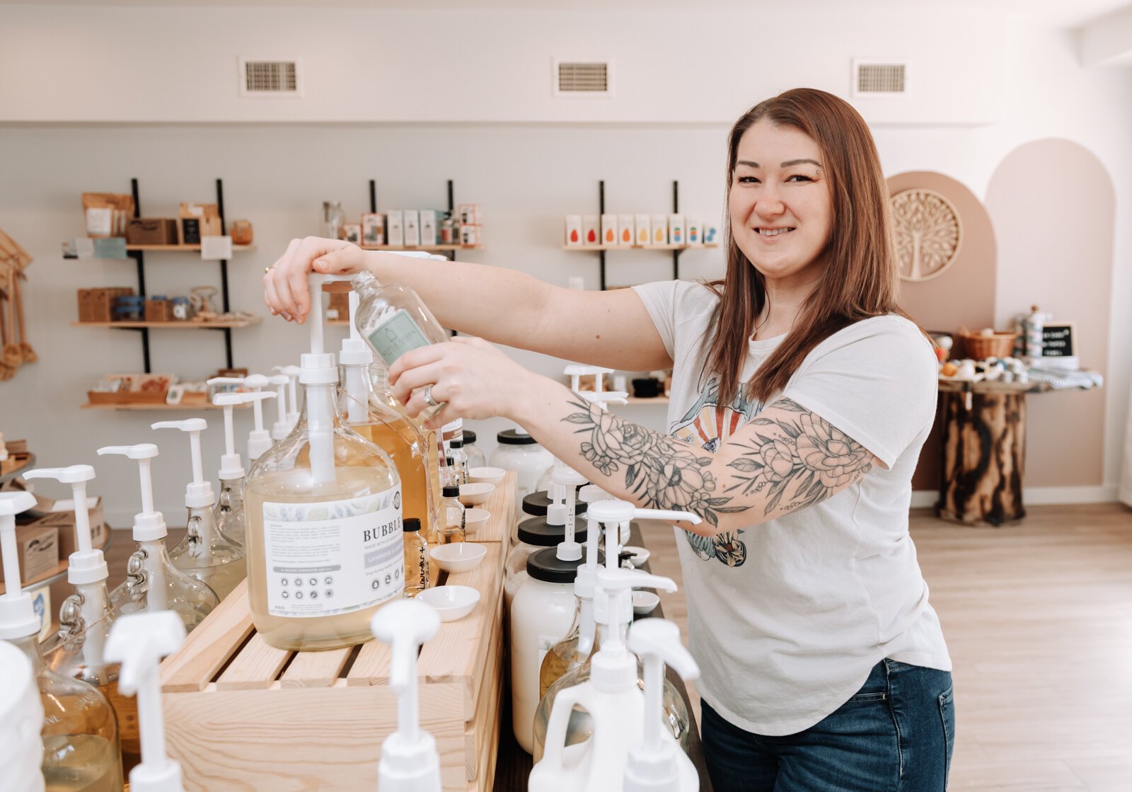 Corinna Shoemaker, owner of Bottle Green Refillery, 2324 Crescent Ave, Fort Wayne, IN.