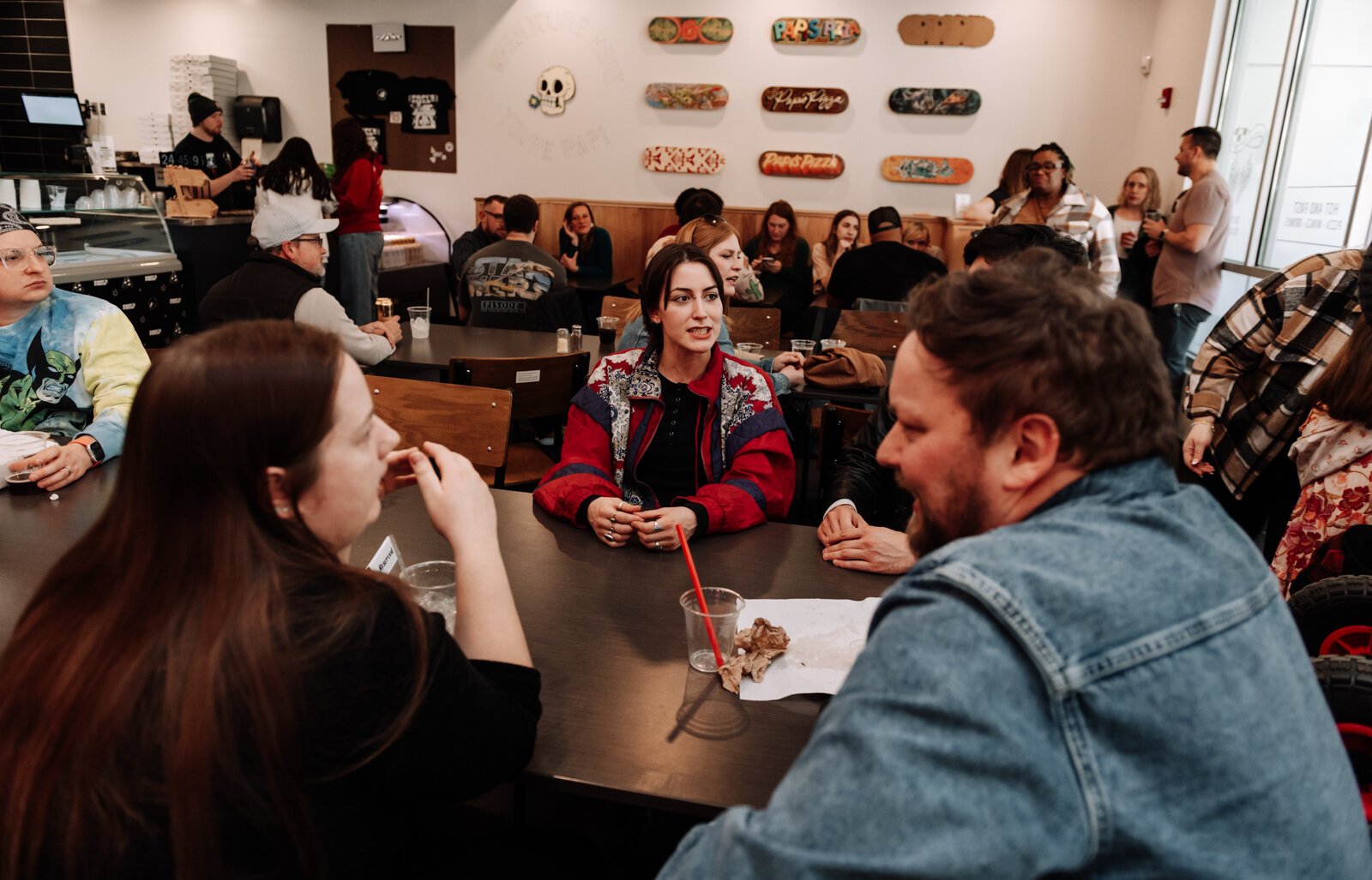 Jade Farias, center, networks during the Creator Space 1 Year Bash.