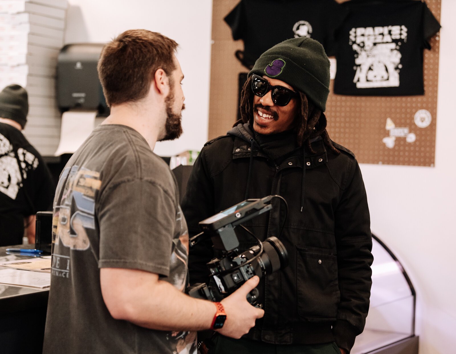 Zach Vessels, Creator Space founder, talks with Guy Zensei during the Creator Space 1 Year Bash.