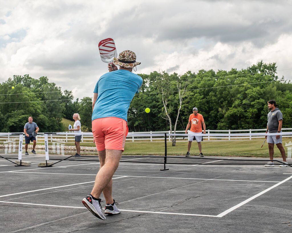 Friends gather to play at Hileman Farms, which features 5 private pickleball courts.