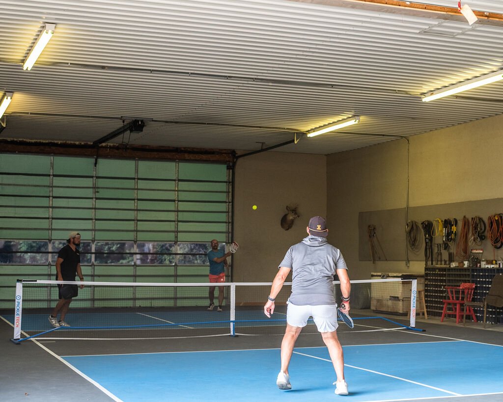 Friends gather to play at Hileman Farms, which features 5 private pickleball courts.