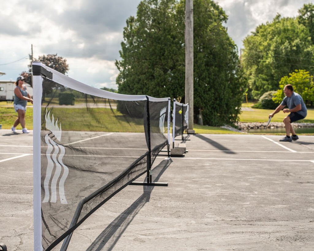 Friends gather to play at Hileman Farms, which features 5 private pickleball courts.