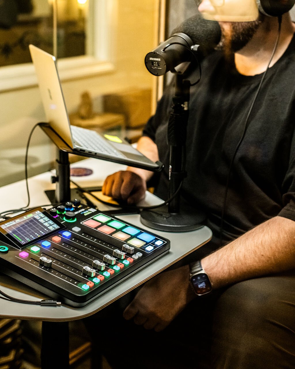 Shane Waters in his Wabash-based podcast studio.