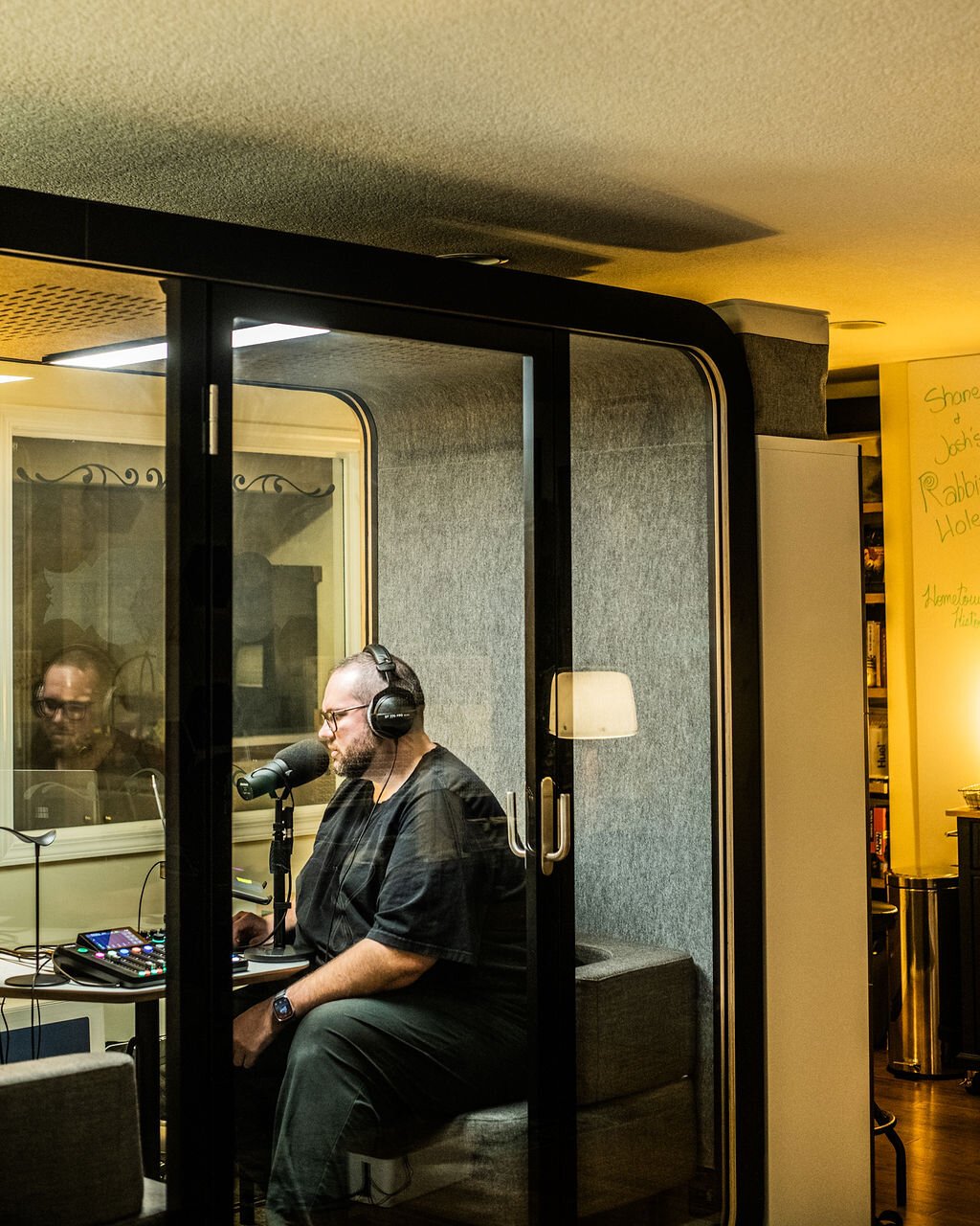 Shane Waters in his Wabash-based podcast studio.