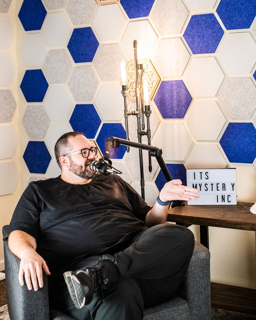 Shane Waters in his Wabash-based podcast studio.