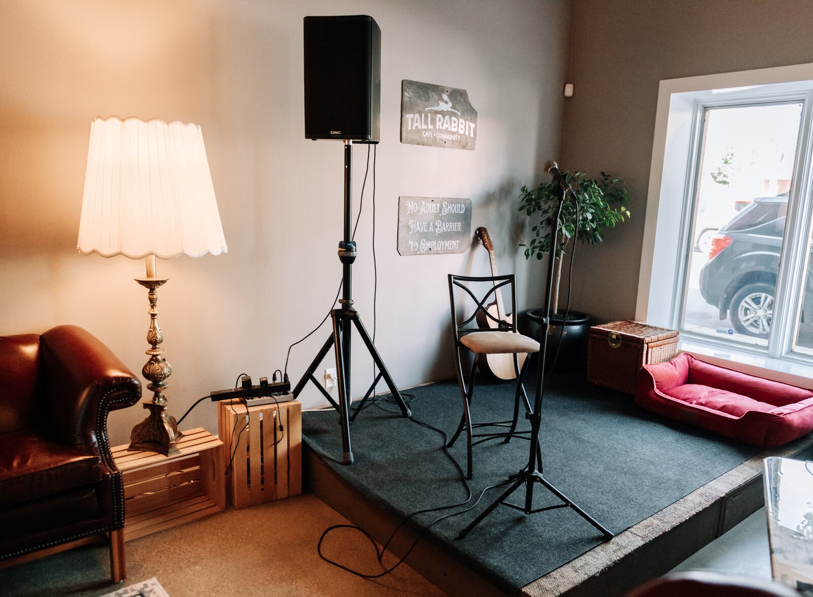 The poetry slam corner at Tall Rabbit, 2001 Calhoun St. Fort Wayne, IN.