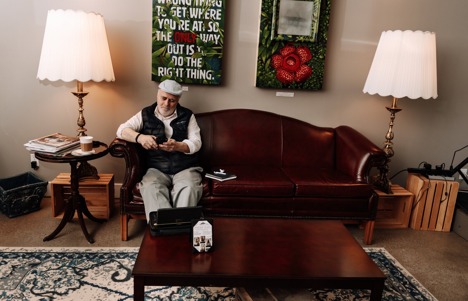 Al Harrington enjoys the cozy atmosphere at Tall Rabbit.