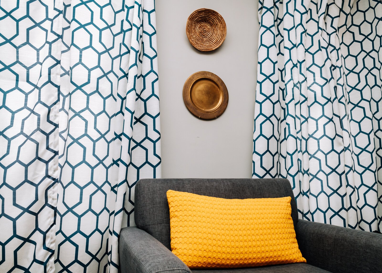 Texture and pattern curtains in the living room.