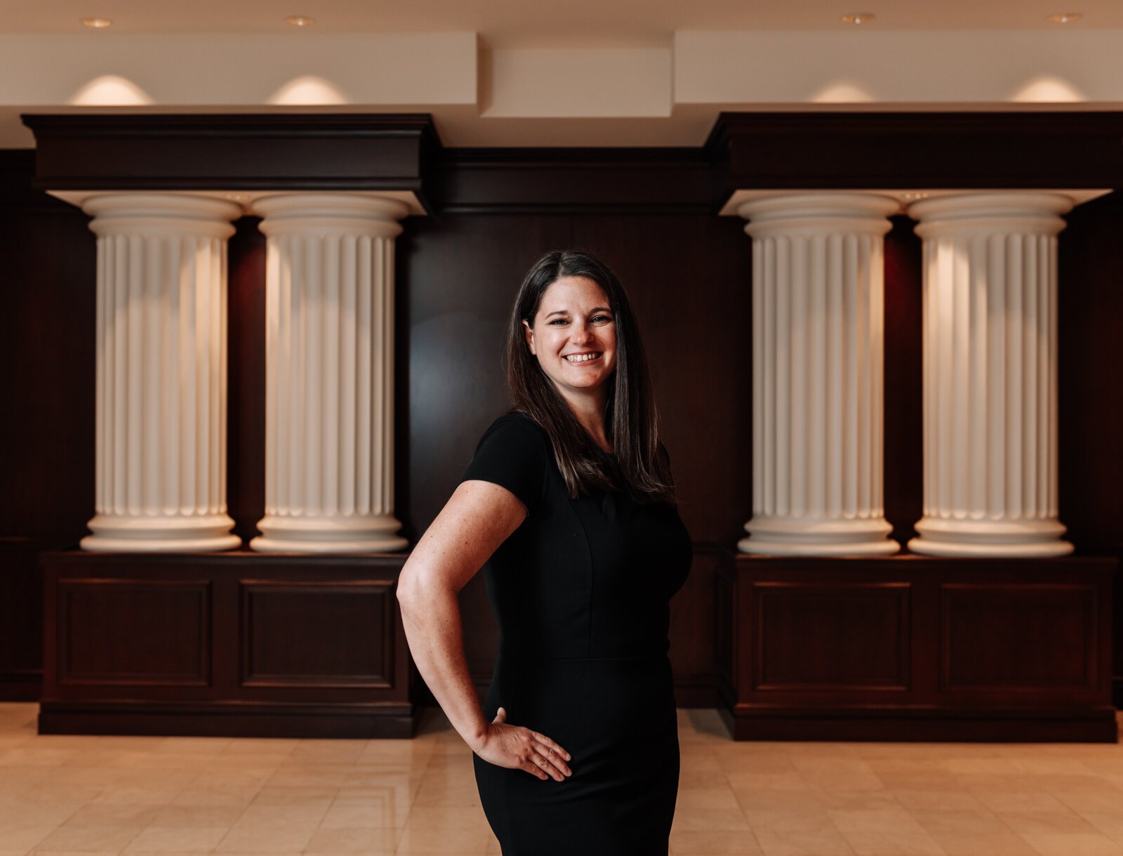 Portrait of Melissa Beber with Greater Fort Wayne at Citizens Square.