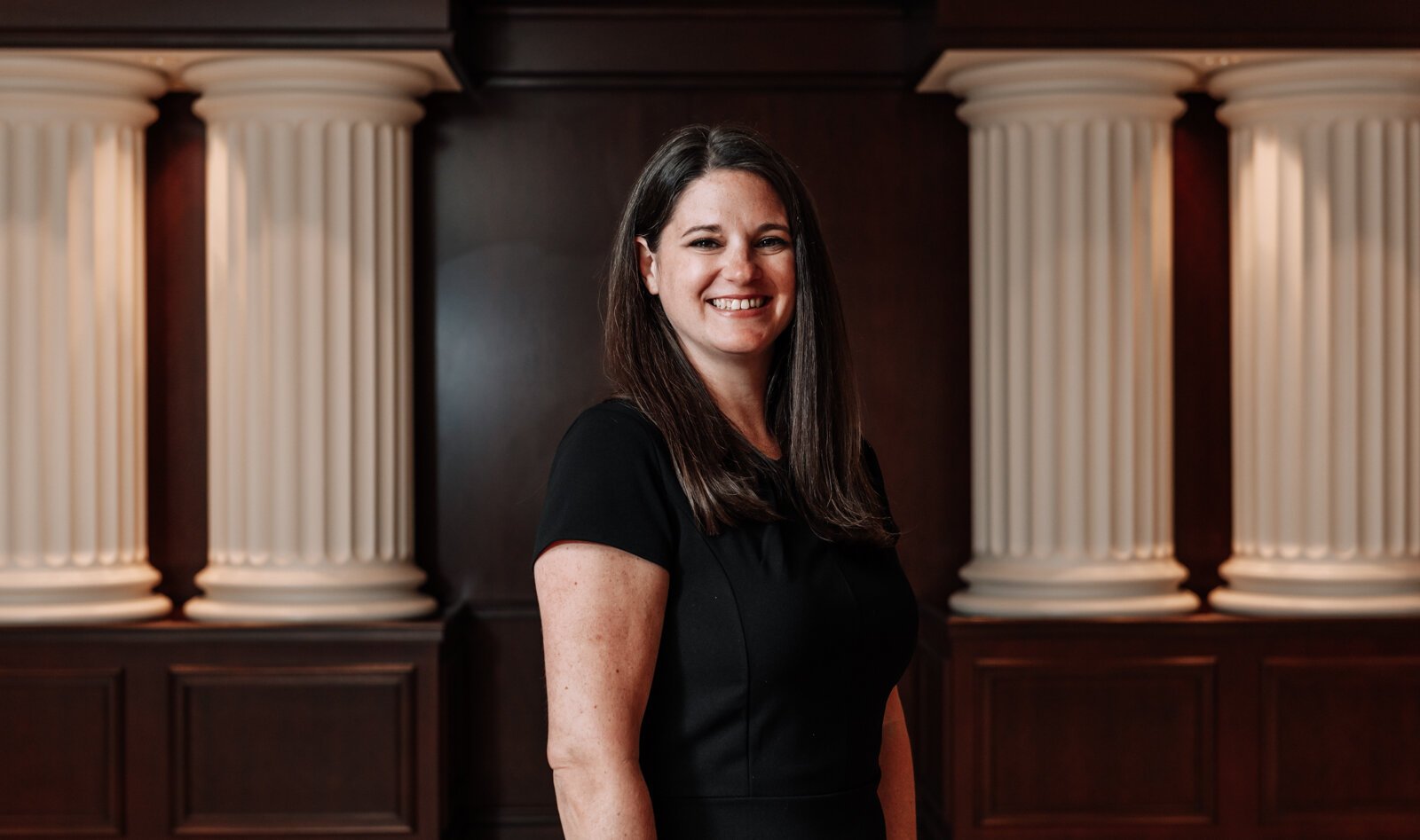 Portrait of Melissa Beber with Greater Fort Wayne at Citizens Square.