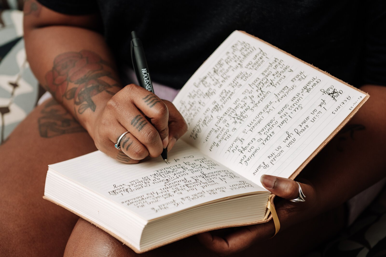 Creative Writer Shanel Turner works on writing in one of her favorite workspaces in the living room at her home in the '07.