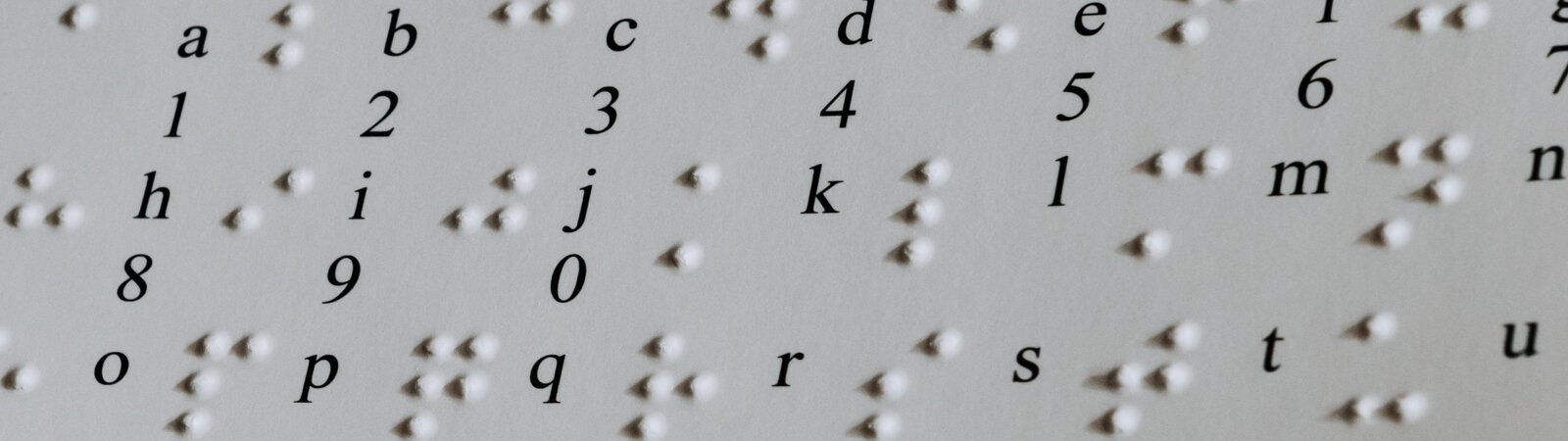 A braille alphabet card at The League.