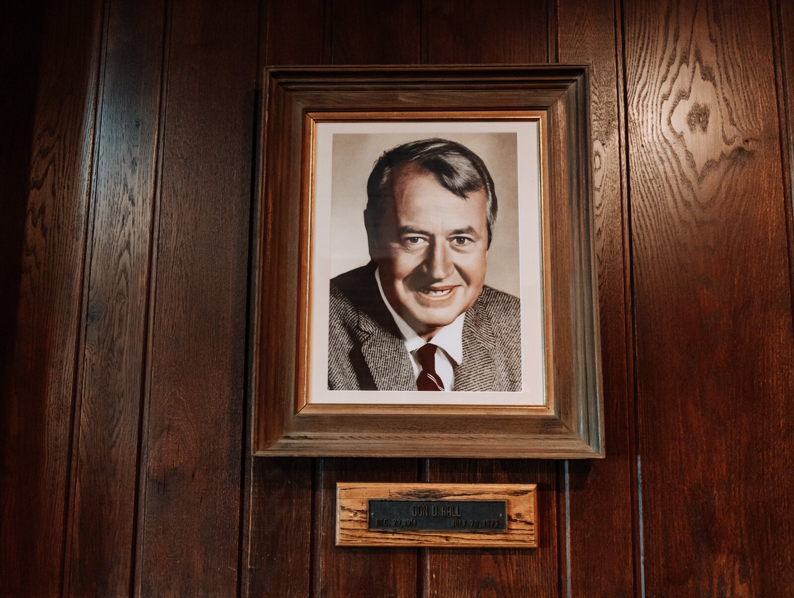 A framed picture of Don D. Hall at Don Hall's Old Gas House, 305 E. Superior.