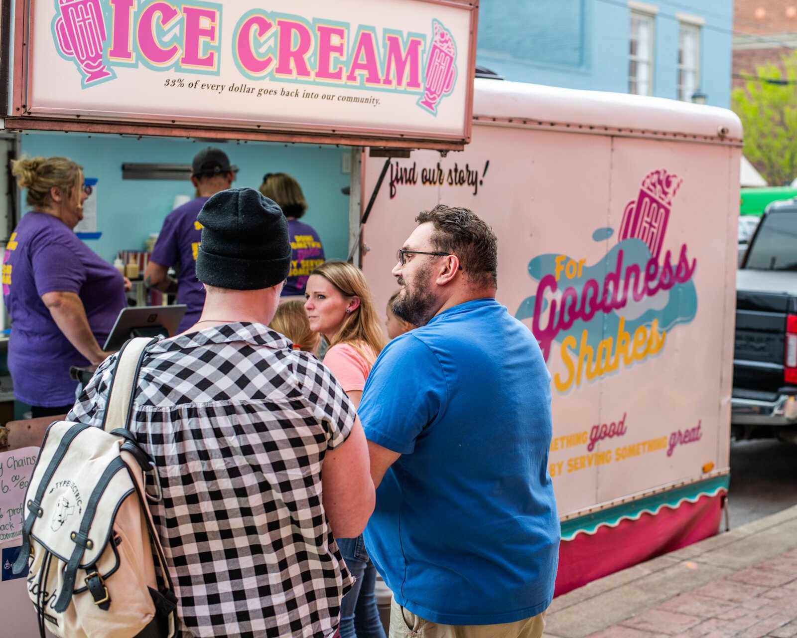 Customers wait to order at For Goodness Shakes.