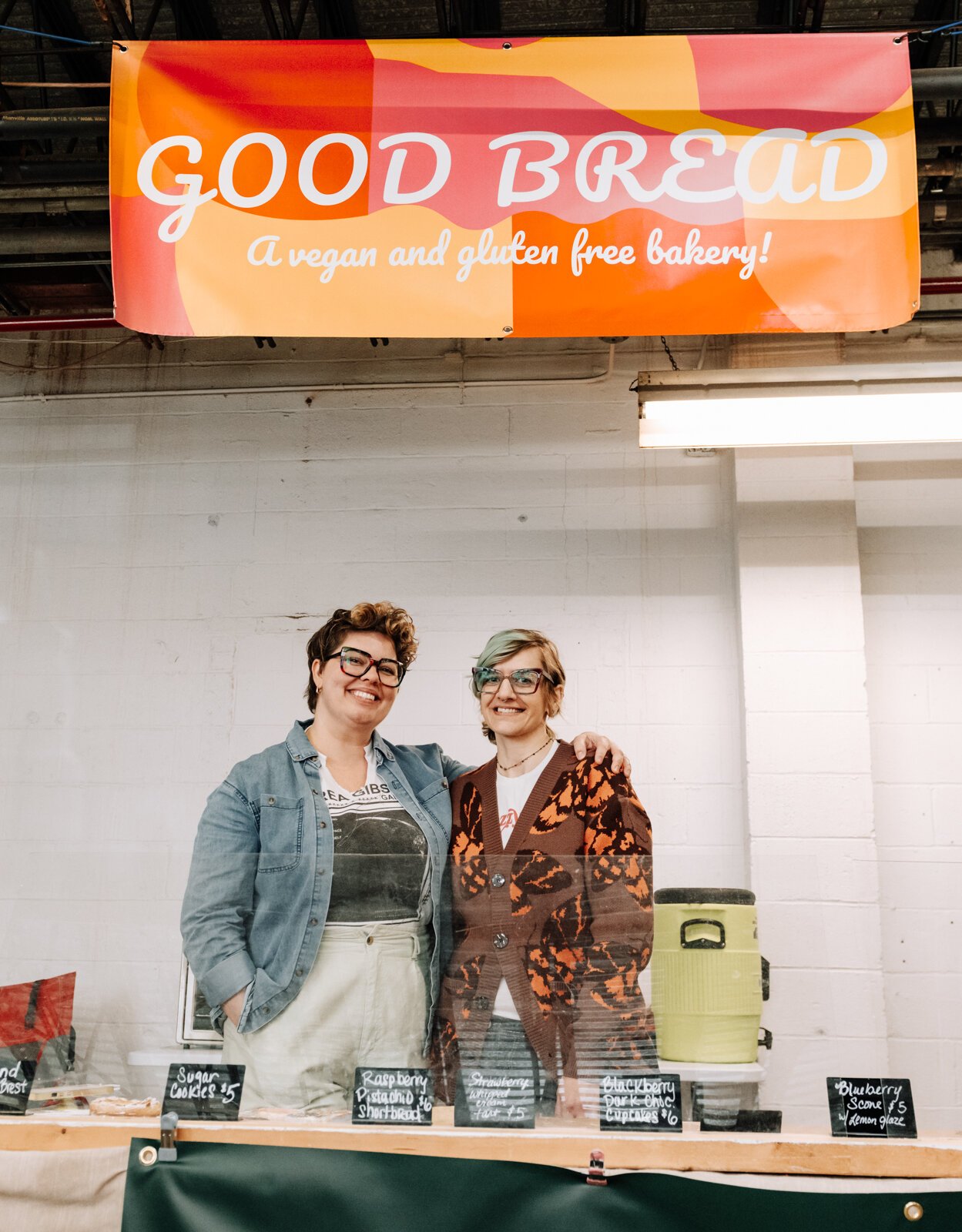 Good Bread for All Owner Sarah Thompson, left, and Lead Baker Mandy Hall during the YLNI Famers Market.