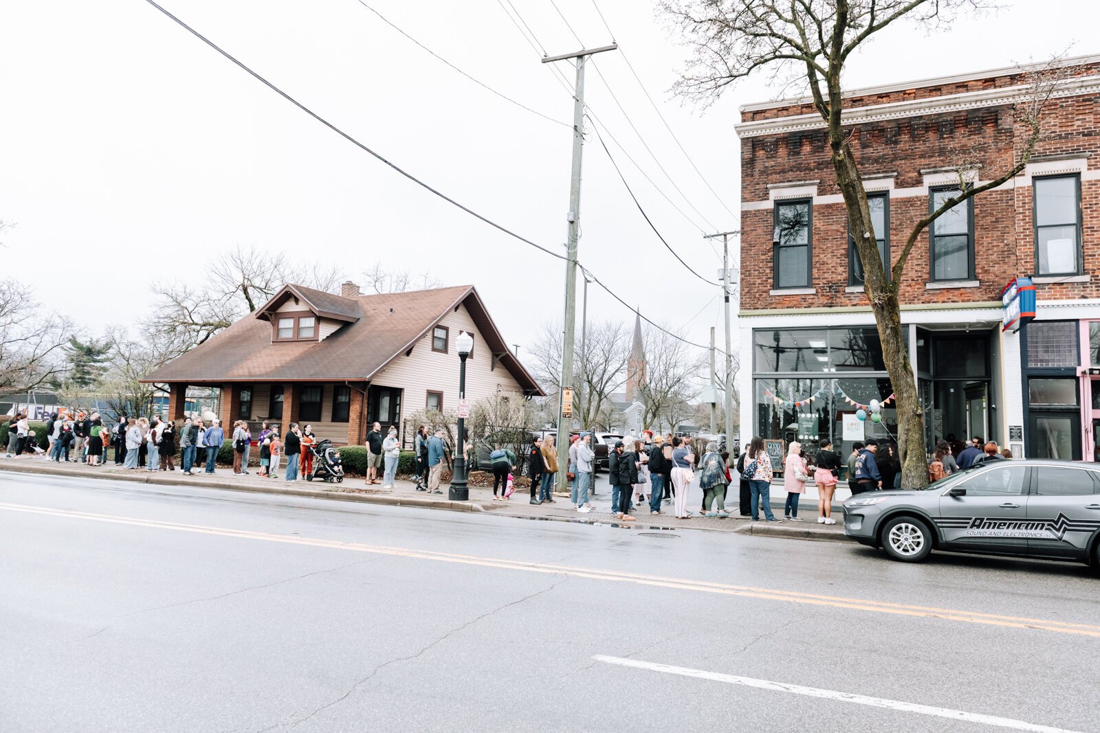 Customers wait in line during the grand opening of Good Bread for All, 1016 Broadway, Fort Wayne, IN.