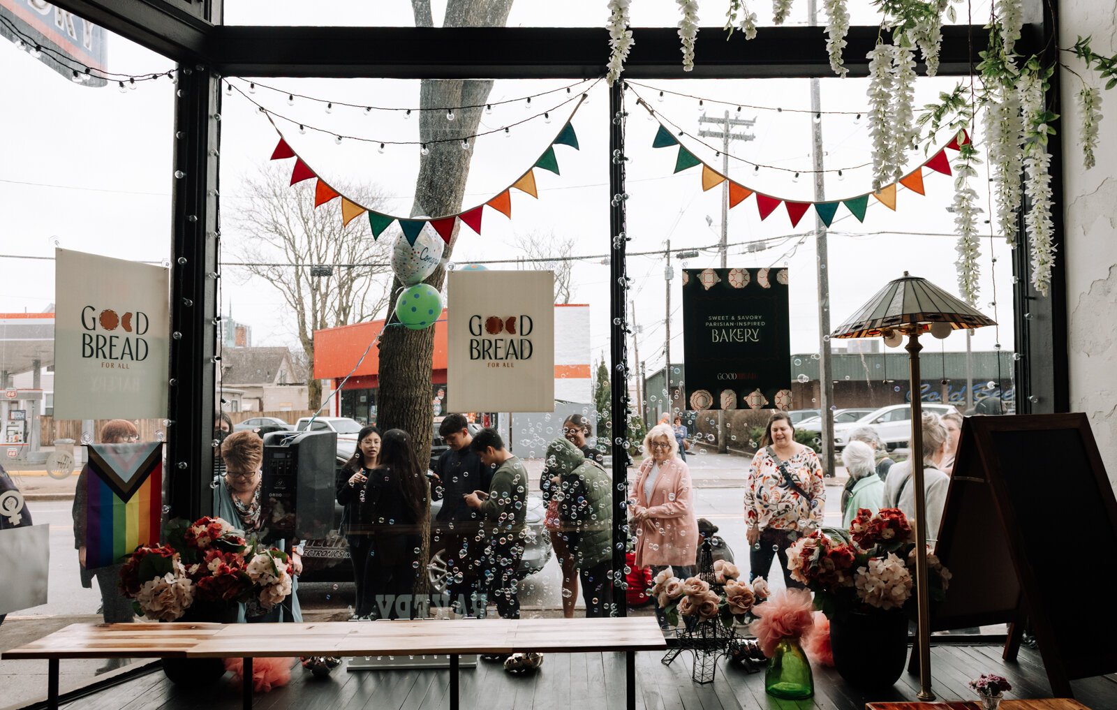 Customers wait in line during the grand opening of Good Bread for All, 1016 Broadway, Fort Wayne, IN.