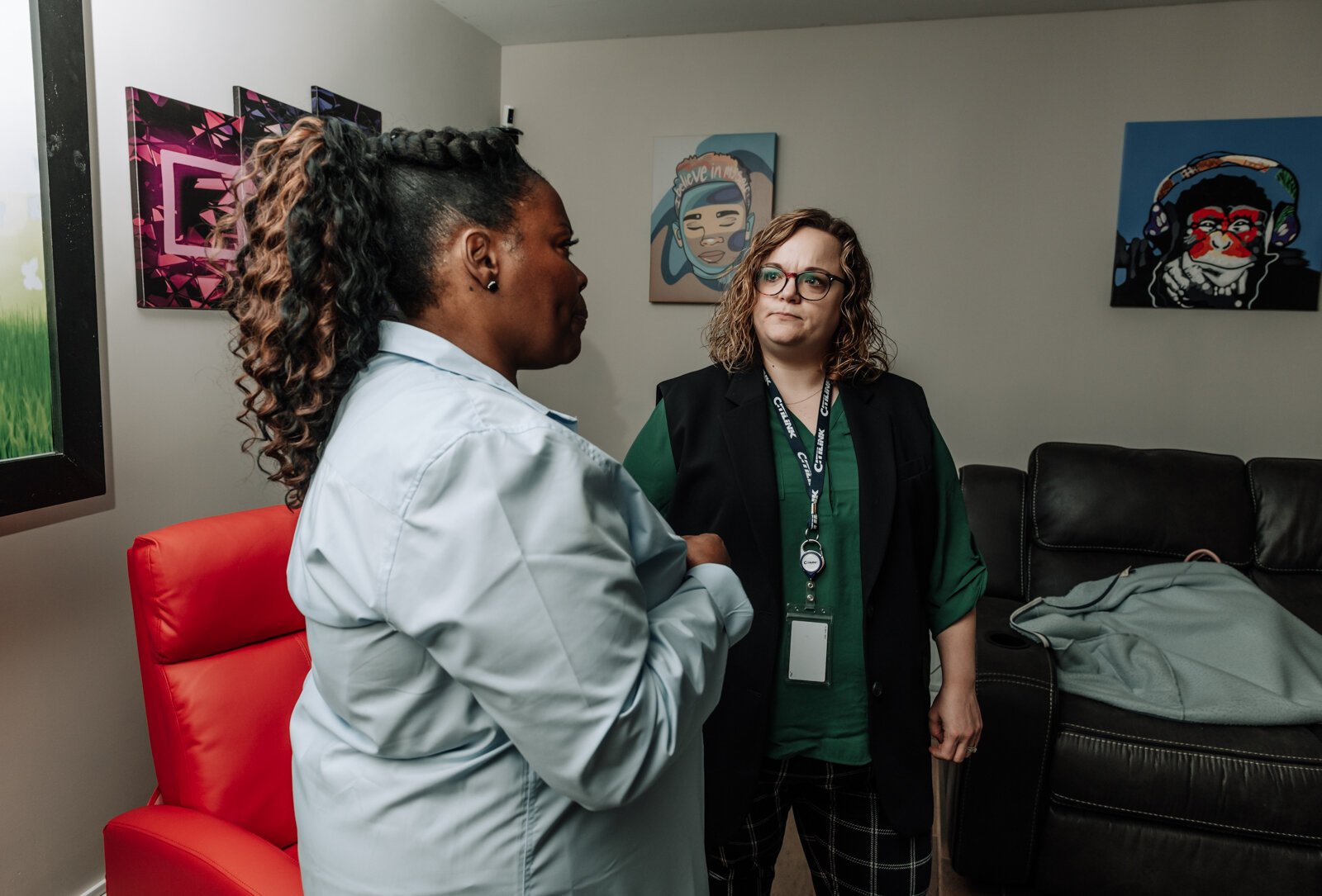 Regenia Jones, left, with Casey Claypool during the open house and ribbon cutting of Hands on Haven Inc.