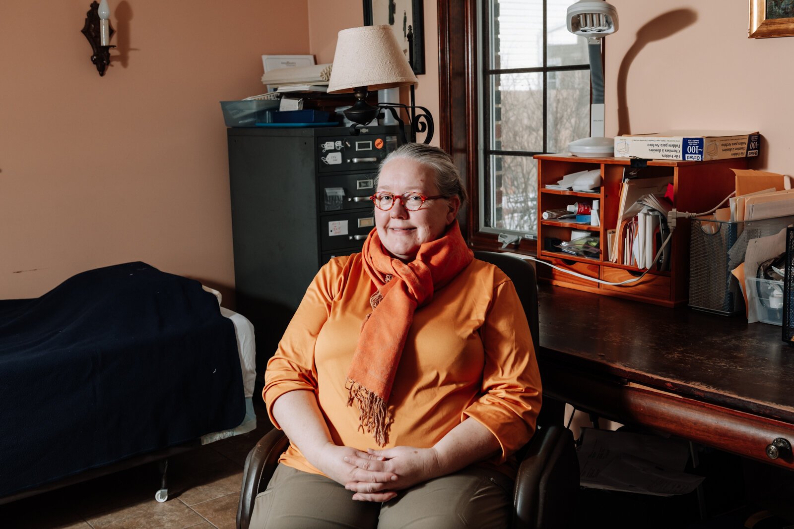 Portrait of Amy Beatty in her accessory dwelling unit that was added on in 2012 to accommodate her mother on Oakdale Dr. in Fort Wayne, IN.