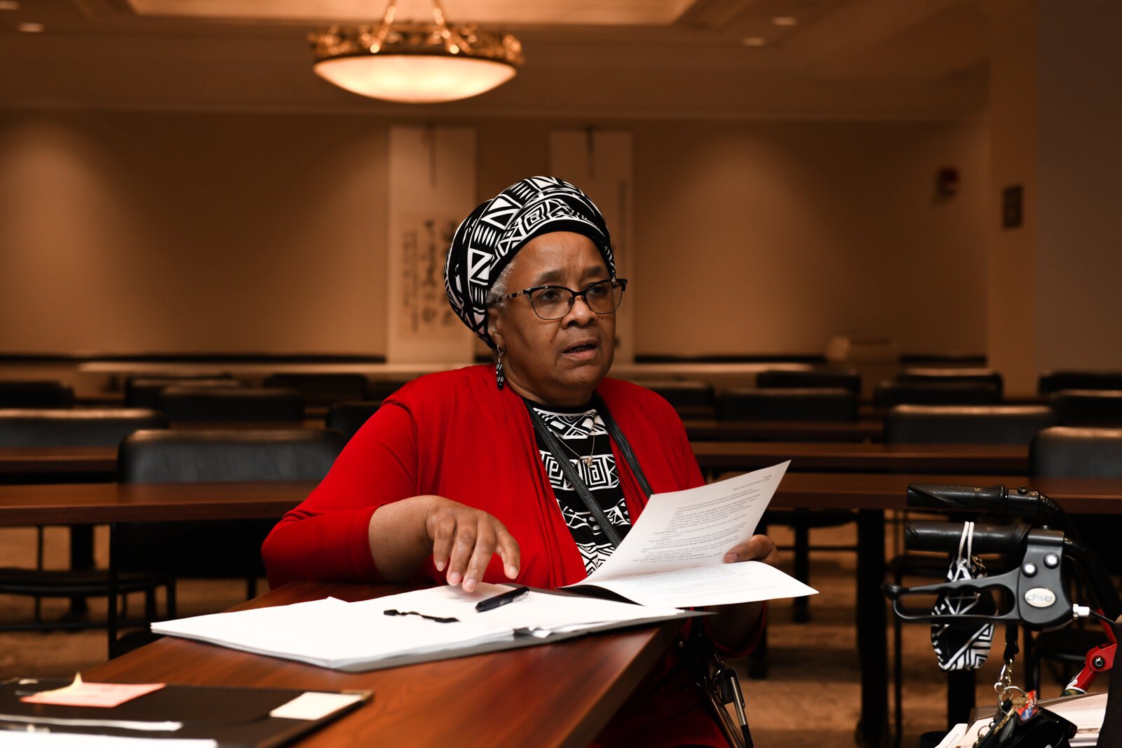 Denise Porter speaks during a council meeting with members of the Mayor's Age-Friendly Council at Citizen's Square,