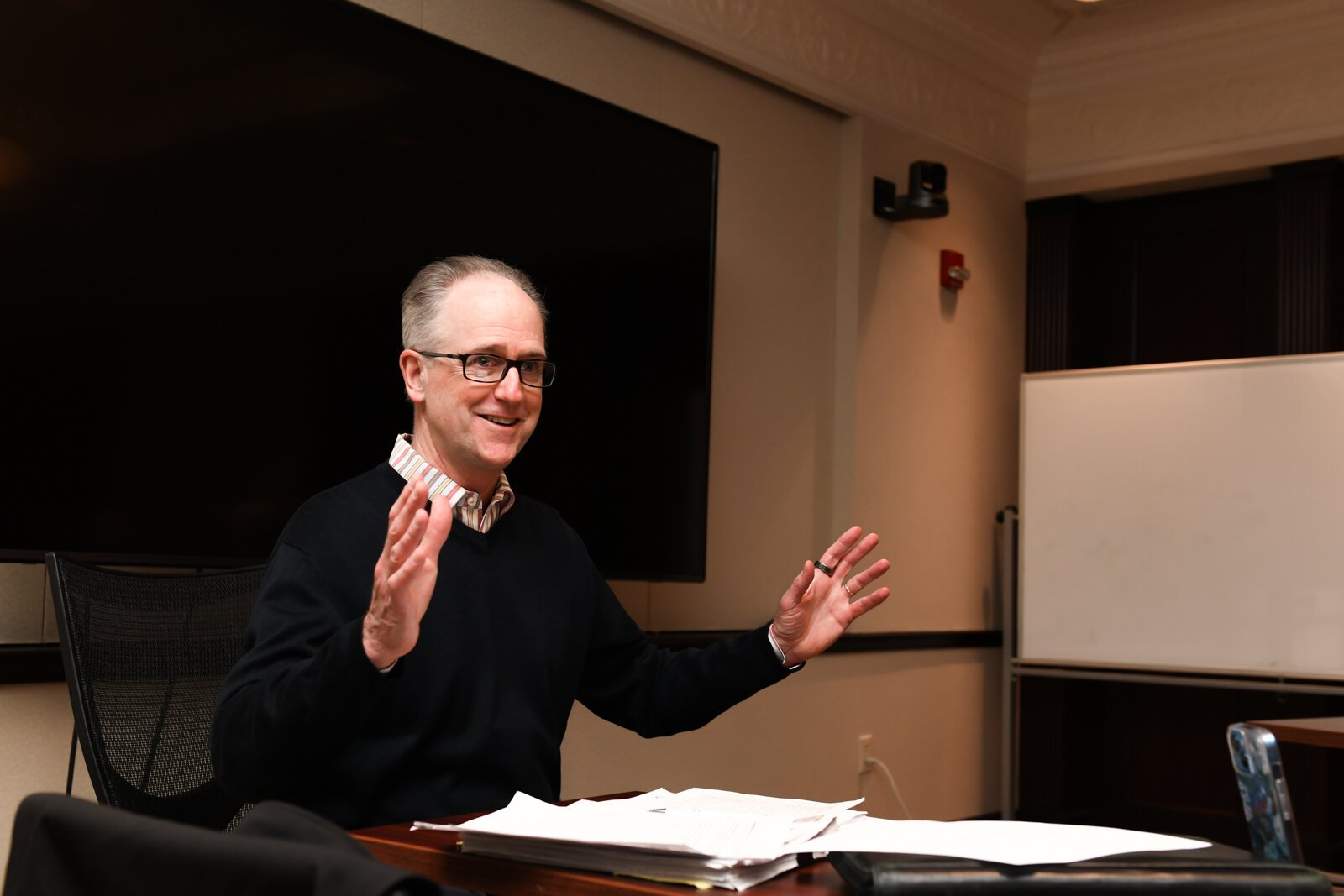 Tim Brown speaks during a council meeting with members of the Mayor's Age-Friendly Council at Citizen's Square.