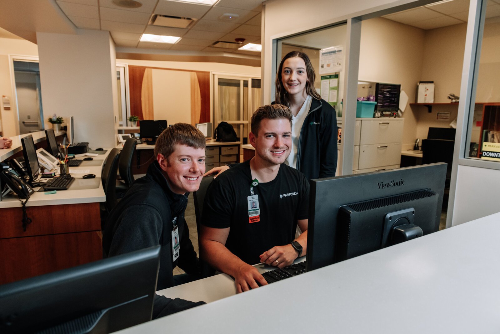 From left: Colin Fassold, Registered Nurse, Jayce Colclasure, Student Nurse Apprentice and Bryn Benzing, Student Nurse Assistant, work together at Parkview Regional Medical Center.