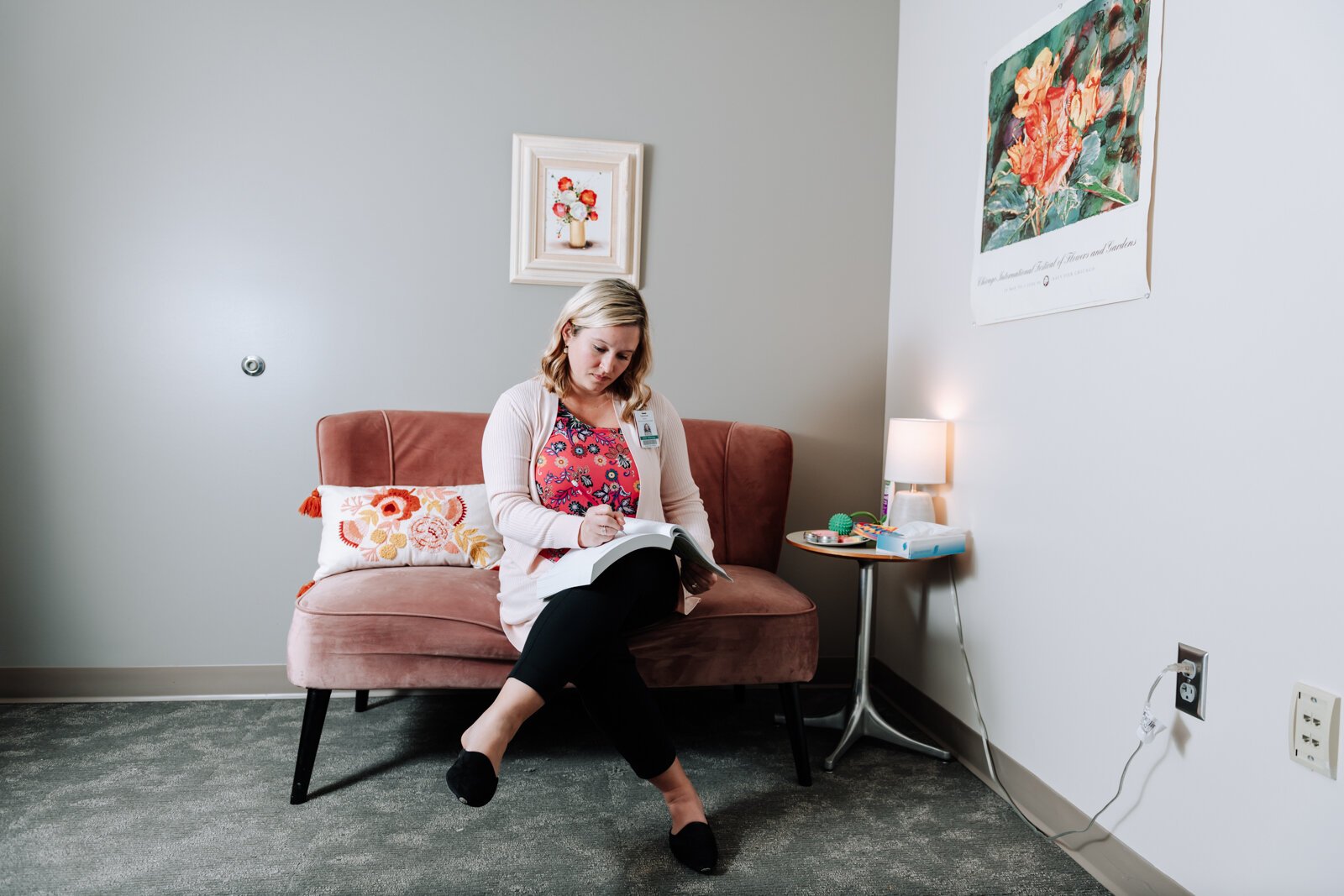 Caroline Braun, Clinical Programs Manager for Parkview Behavioral Health Institute, shows what taking notes looks like after a mock therapy session at Park Center, 2710 Lake Ave.