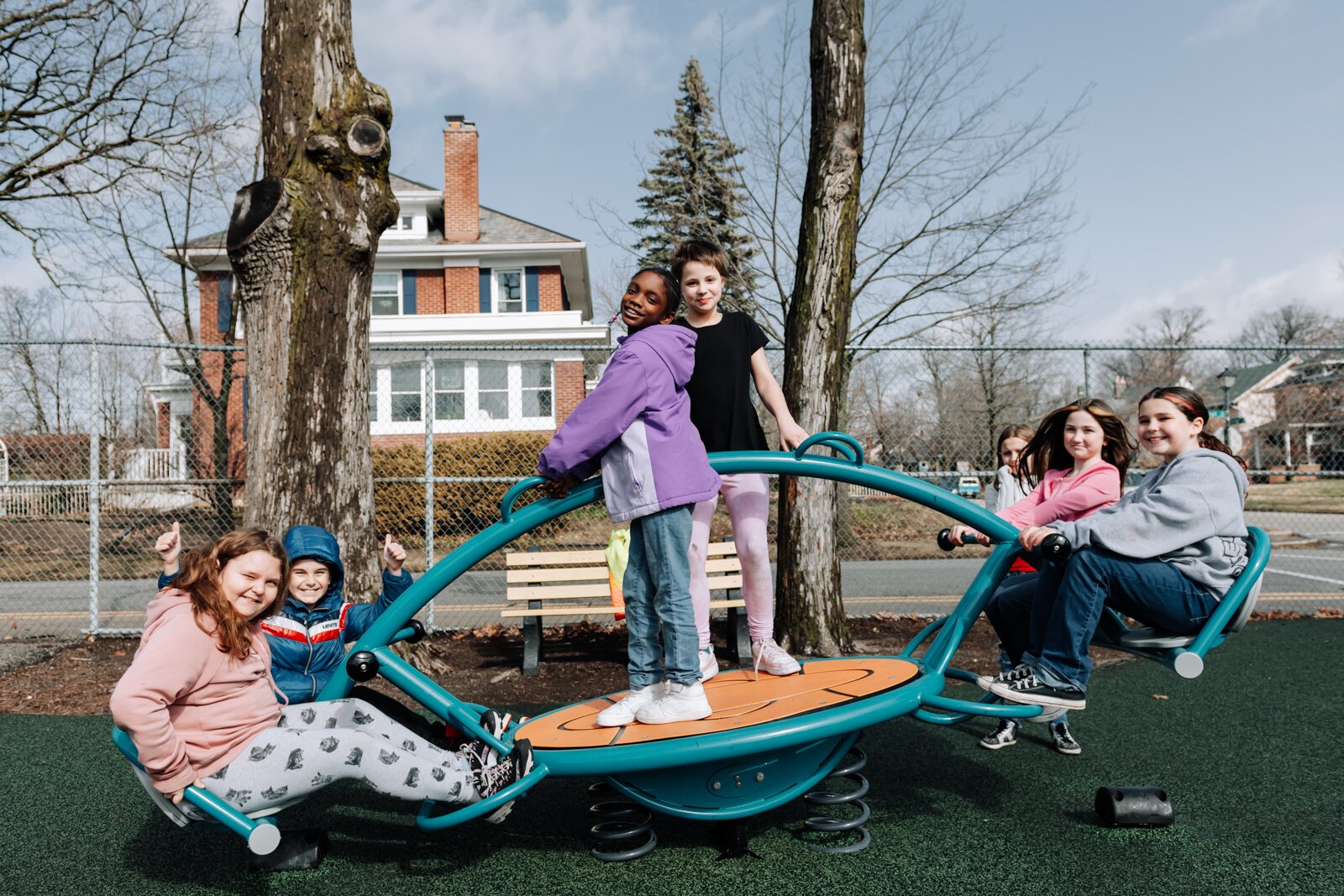 Children enjoy the playground equipment during the fourth grade recess at Forest Park Elementary School.