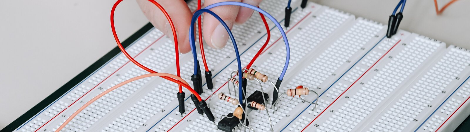 Indiana Tech student Alexandra Forsythe works on operational amplifier functions, specifically a triangle wave generator.