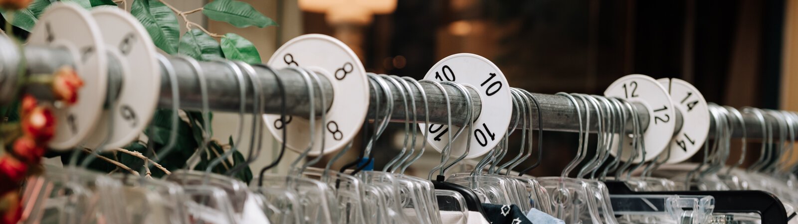 Different clothing sizes on the rack at The Francis Shoppe, 65 West Market Wabash, IN.