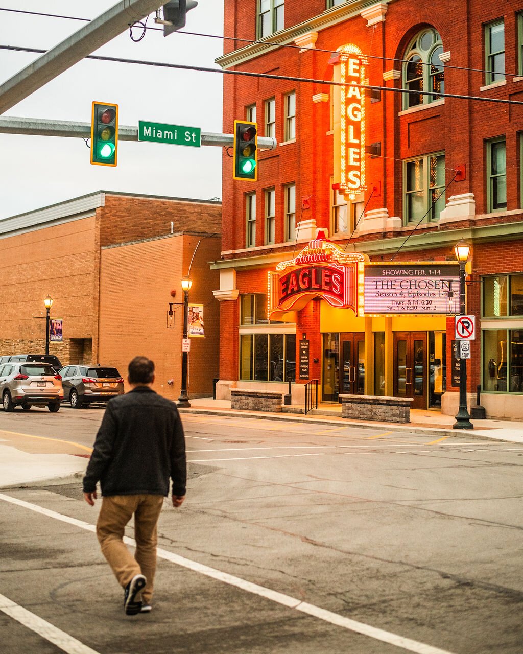 A Wabash resident walks down Market Street.