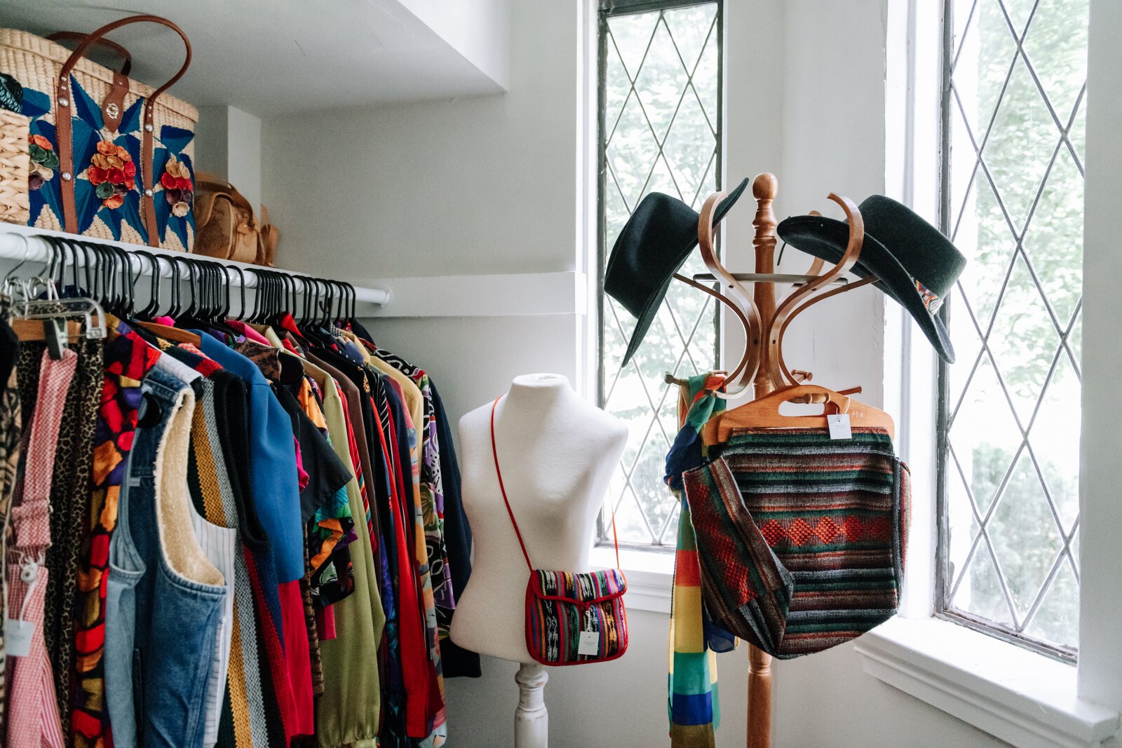A closet off of the living room features windows and her favorite vintage pieces in the apartment of Jamie Curtis on Edgewater Ave.
