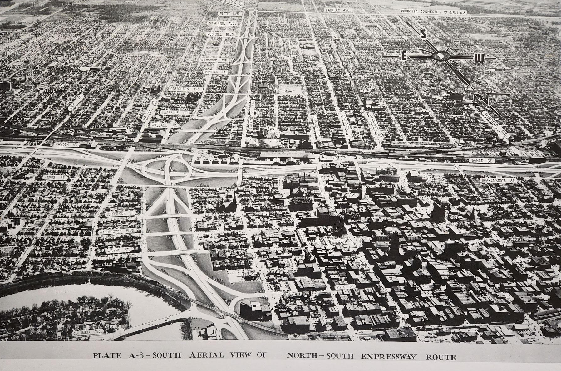 These maps, provided by Creager Smith, show the proposed expressways through Fort Wayne, which never came to fruition.